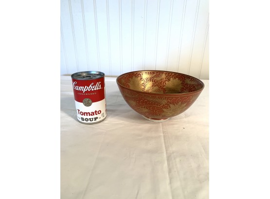 Antique Chien Lung Chinese Red Bowl With Elaborate  Gold Decoration