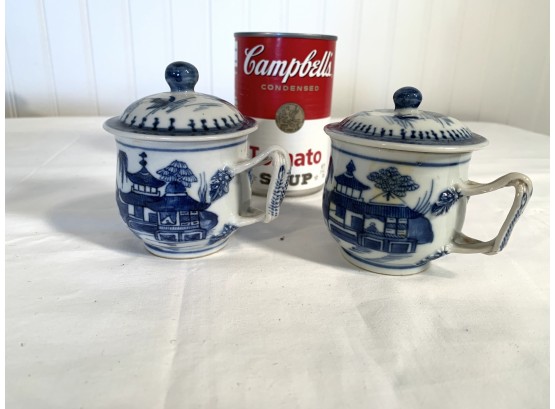 2 Antique Canton Export Porcelain Posset Pots / Syllabubs