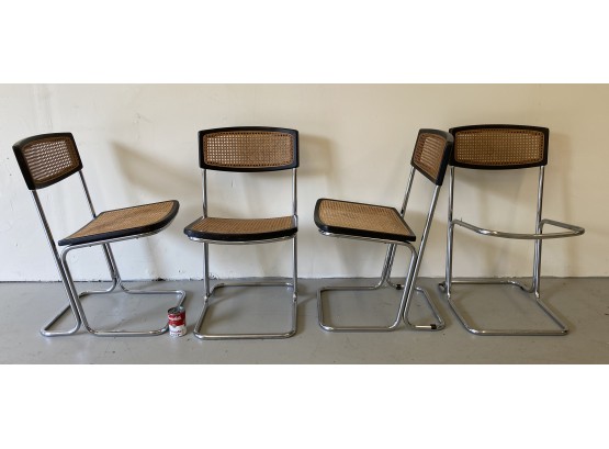 4 Mid-Century Marcel Breuer Style Cantilever Chrome Chairs
