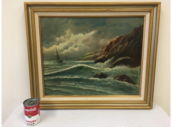 P. Anatole Oil On Canvas New England Rocky Coast Scene