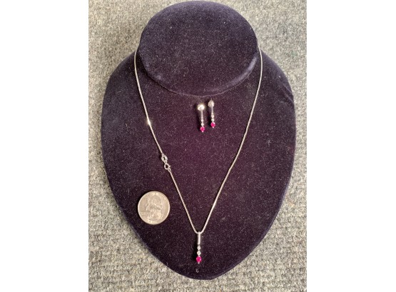 10K Ruby & Diamond Necklace And Earring Set