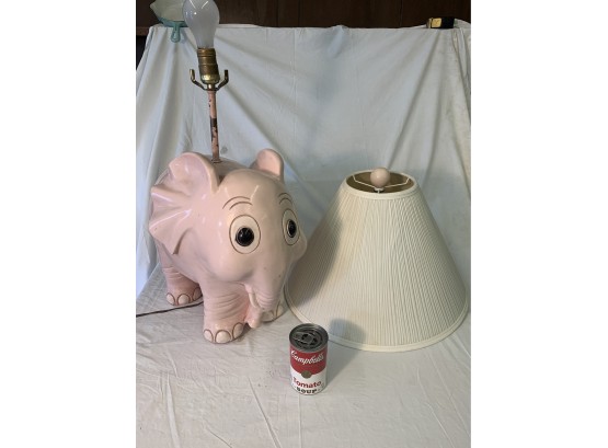 Vintage Mid Century Pink Pottery Elephant Lamp