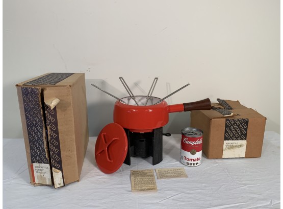 Dansk Kobenstyle Red Enamelware Fondue Pot Complete In Original Boxes