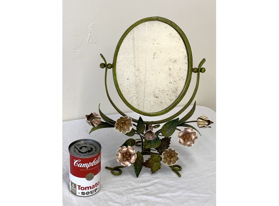 Vintage Italian Wrought Iron Paint Decorated Dresser Mirror