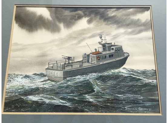 Steven Cryan Watercolor On Paper Of Navy Boat Patrol Craft Boat 66