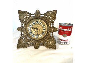 Antique Cast Brass Table Clock Working