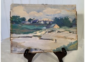 Antique American Impressionist Gouache On Board Landscape