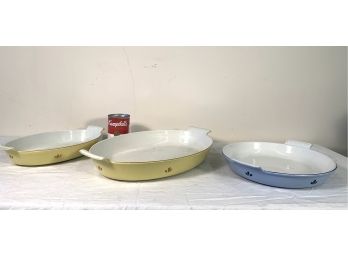 3 Vintage DRU Enameled Cast Iron Baking Dishes