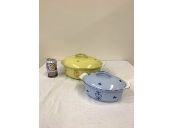 2 Mid Century DRU Enamel Over Cast Iron Roasting /Baking Pans