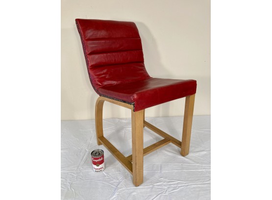 Vintage Gilbert Rohde Heywood-Wakefield Cherry Red Leather Wheat Side Chair
