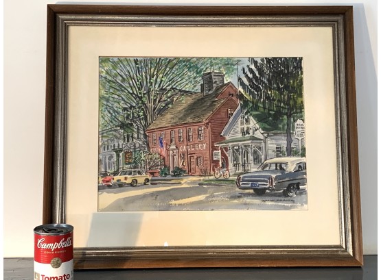William W. Adams Watercolor Of Guilford,CT Downtown Green Gallery Salt Box