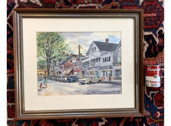 William W. Adams Watercolor Of Guilford,CT Downtown Guilford Sporting Goods