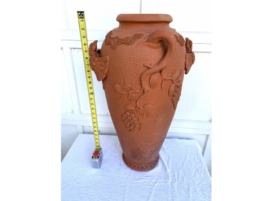 Vintage Asian Terra Cotta Temple Urn With Birds & Flowers