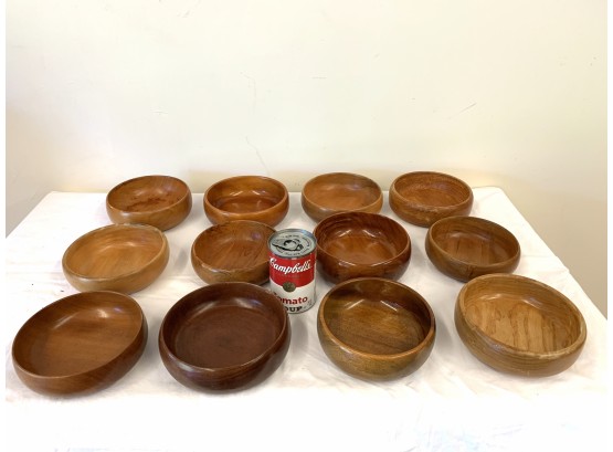 14 Hand Made Mid Century Turned Wood Bowls Signed & Dated