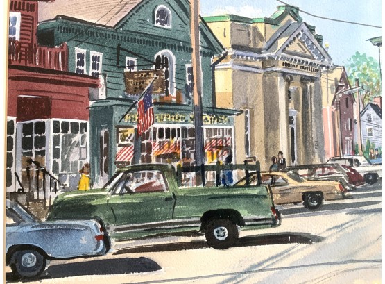 William W. Adams Watercolor Of Guilford,CT Downtown Page’s Hardware