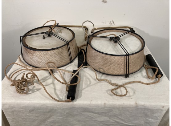 Pair Mid-Century Weight Driven Hanging Lamps (For Restoration)