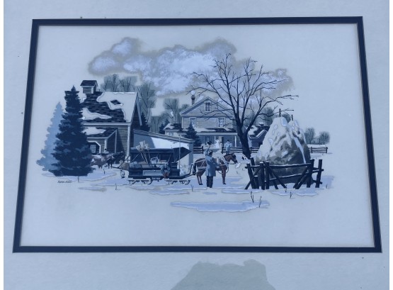 Bern Hill(Listed Artist) Gouache On Paper Country Winter Scene