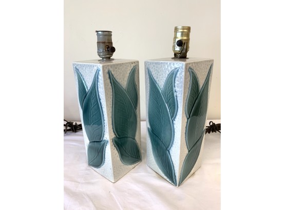 Pair Of Mid Century Pottery Cube Table Lamps