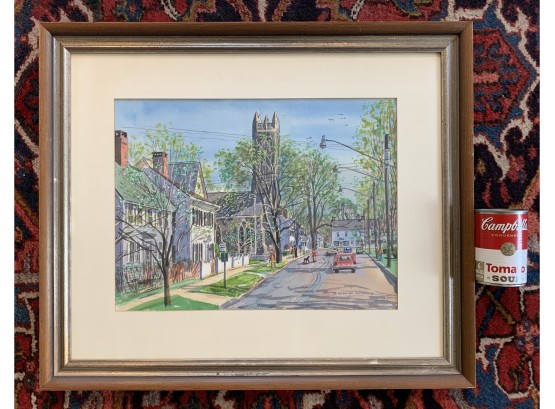 William W. Adams Watercolor Of Guilford,CT Downtown Episcopal Church
