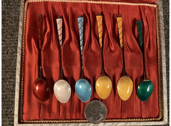 6 Danish Sterling & Enamel Spoons