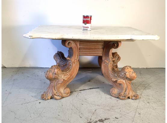 Fancy Antique Italian Marble Top Table With Cherubs