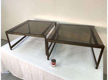 Pair Mid-Century Baughman Style Bronzed Metal Side Tables