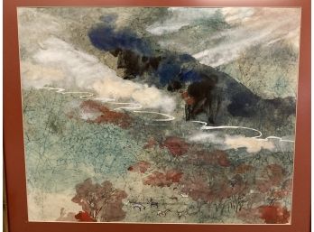 Chinese Abstract Landscape Watercolor Signed Hsu 71’