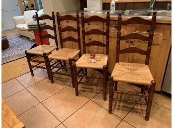 4 Vintage Ladder Back Chairs In Cherry Finish