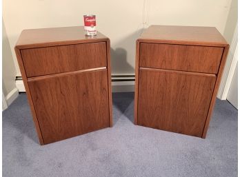 Pair Mid-Century Teak Cube Night Stands By Intrex Habitat