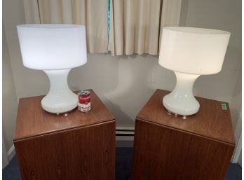 Pair Of Mid-Century Modern Milk Glass Murano Table Lamps