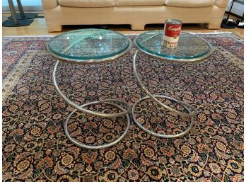 Pair Of Pace Spiral Spring Chrome And Glass Top Side Tables