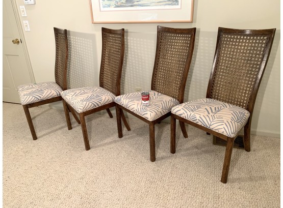 Set Of 4 Mid-Century High Back Caned Dining Chairs