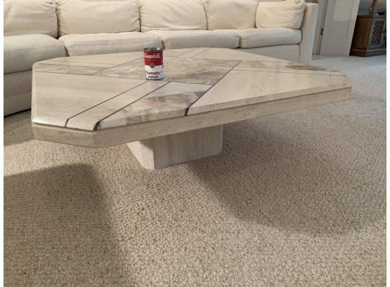 Mid-Century Italian Travertine And Marble Square Coffee Table