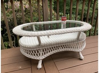 Synthetic Wicker Oval Coffee Table With Glass Top