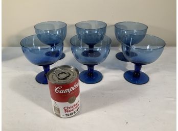 6 Vintage Blue Stemware Glasses