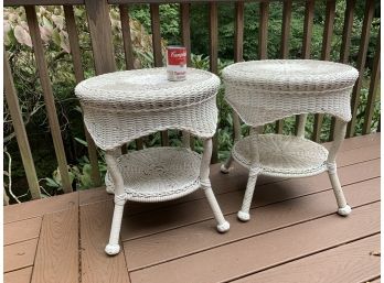 Pair Of Round Synthetic Wicker Side Tables