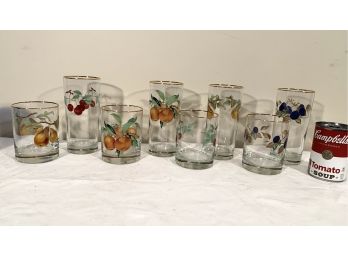 Lot Of 8 Vintage Glassware With Printed Fruit Design