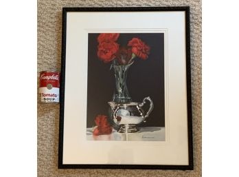 S. McWinnie Still Life Watercolor Vase And Silver Bowl