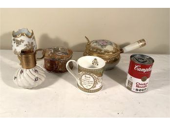 Lot 5 Pieces Of Porcelain With Table Lighter