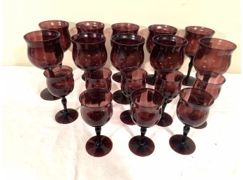 Set Of 18 Vintage Violet Ribbed Glasses