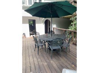 7 Pc. Frontgate Contemporary Cast Iron Outdoor Dining Set With Verdigris Finish