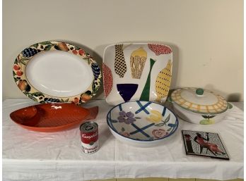 Lot Of 6 Colorful Serving Pieces Ceramic