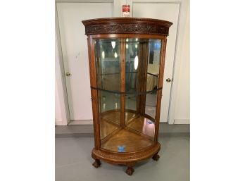 Fabulous Victorian Oak Bent Glass Corner Cabinet Labeled On Back George C. Flint NY