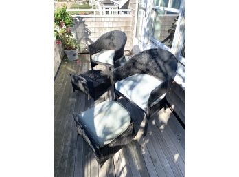 Three Piece Set Of Faux Whicker And Metal Porch Furniture With Pull Out Ottomans (A)