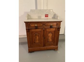 Victorian Walnut Marble Top Bedside Cabinet/Washstand