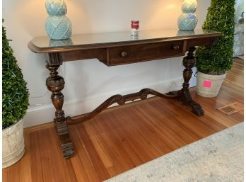 Lovely Delicate Vintage Walnut Console Table With Desk Drawer (B)