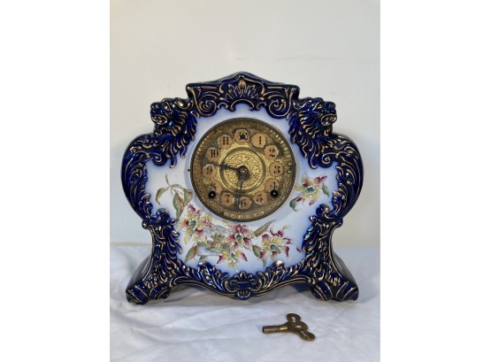 Antique French Porcelain Hand Decorated Mantle Clock