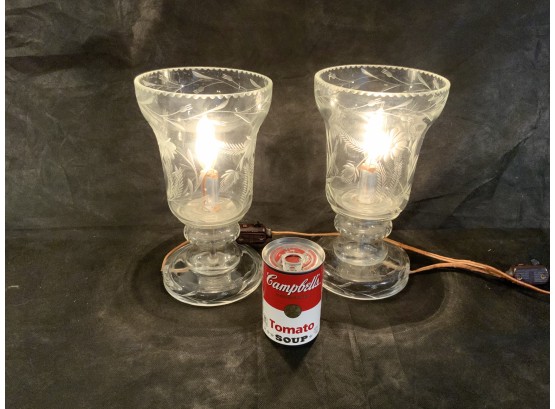 Pair Of Vintage Cut Glass Lamps