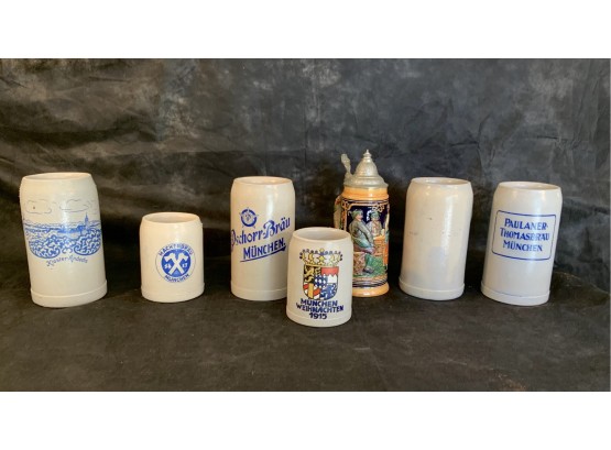 7 Vintage German Stoneware Beer Steins