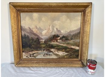 Antique German Oil Painting On Canvas Landscape Scene Signed Michel (a)